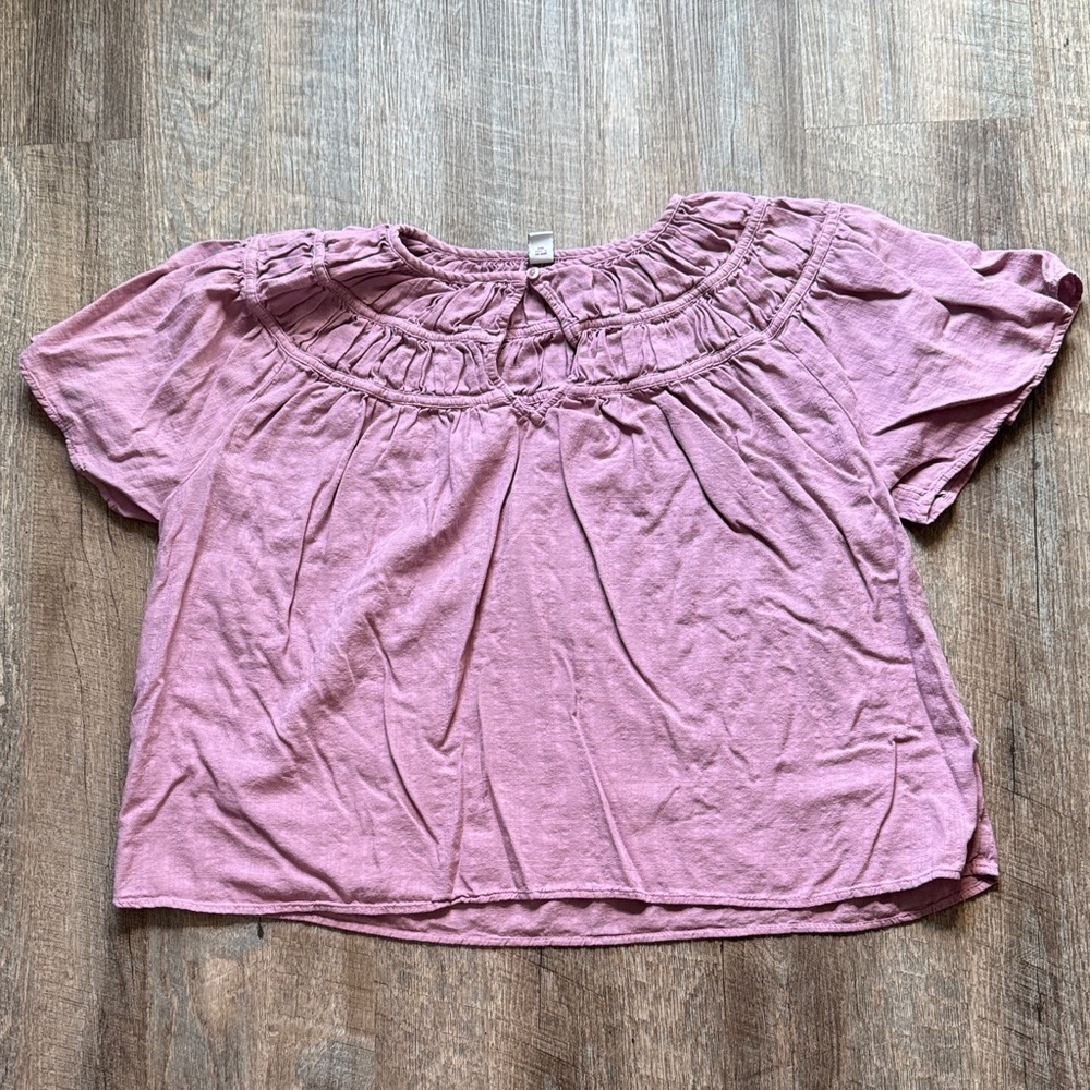 Old Navy Dusty Pink Smocked Scoop-Neck Short Sleeve Blouse